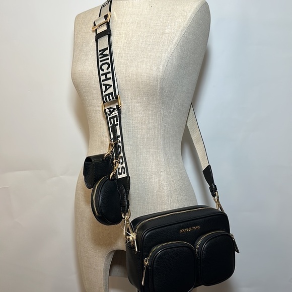 Michael Kors leather Jet Set travel crossbody black tech pocket pouches AirPods - Picture 5 of 12